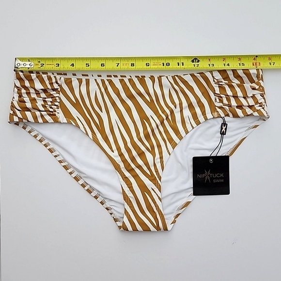 Niptuck Swim Natural Tan Zebra Print Bikini Bottom Gathered Hip Detail Sz 12 - Picture 11 of 14